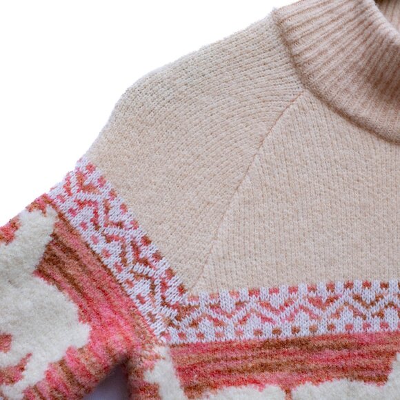 Anthropologie Aimee Alpaca Pom Pom Sweater XS Blush Pink Peach Slouchy Nordic - Picture 6 of 11